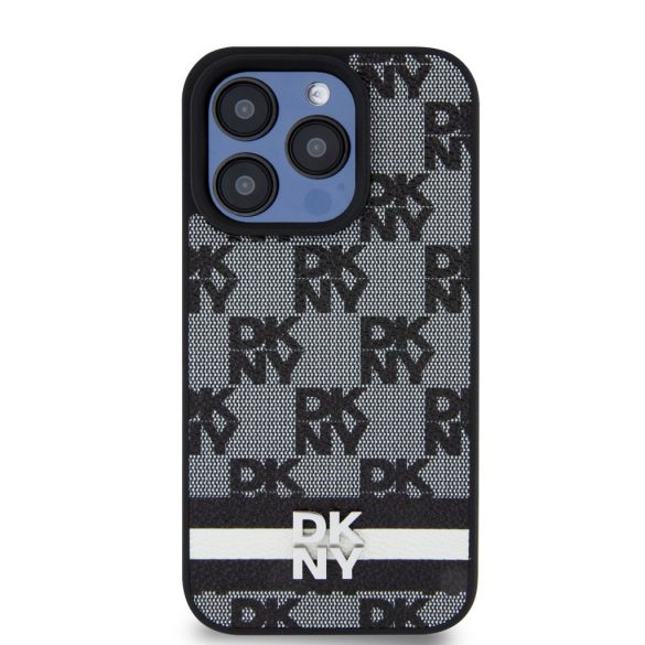 DKNY iPhone 14 Pro PU Leather Checkered Pattern and Stripe DKHCP14LPCPTSSK hátlap, tok, fekete