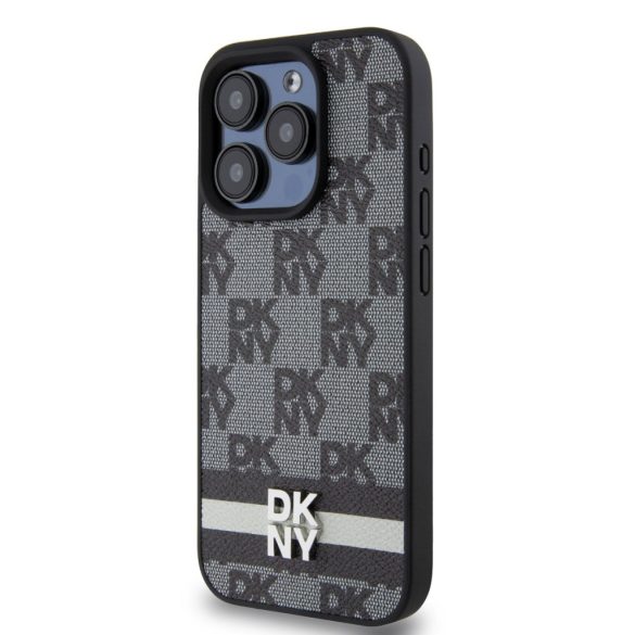 DKNY iPhone 14 Pro PU Leather Checkered Pattern and Stripe DKHCP14LPCPTSSK hátlap, tok, fekete