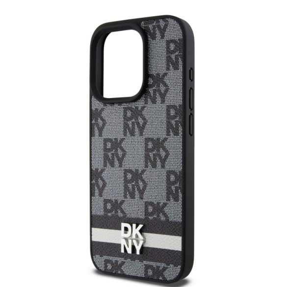 DKNY iPhone 14 Pro PU Leather Checkered Pattern and Stripe DKHCP14LPCPTSSK hátlap, tok, fekete