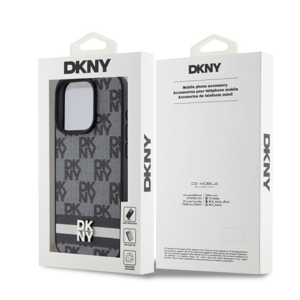 DKNY iPhone 14 Pro PU Leather Checkered Pattern and Stripe DKHCP14LPCPTSSK hátlap, tok, fekete