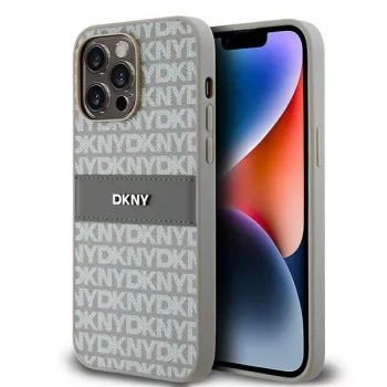   DKNY PU Leather Repeat Pattern Tonal Stripe iPhone 14 Pro hátlap tok, bézs
