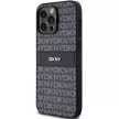 DKNY PU Leather Repeat Pattern Tonal Stripe iPhone 14 Pro hátlap tok, fekete