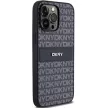 DKNY PU Leather Repeat Pattern Tonal Stripe iPhone 14 Pro hátlap tok, fekete