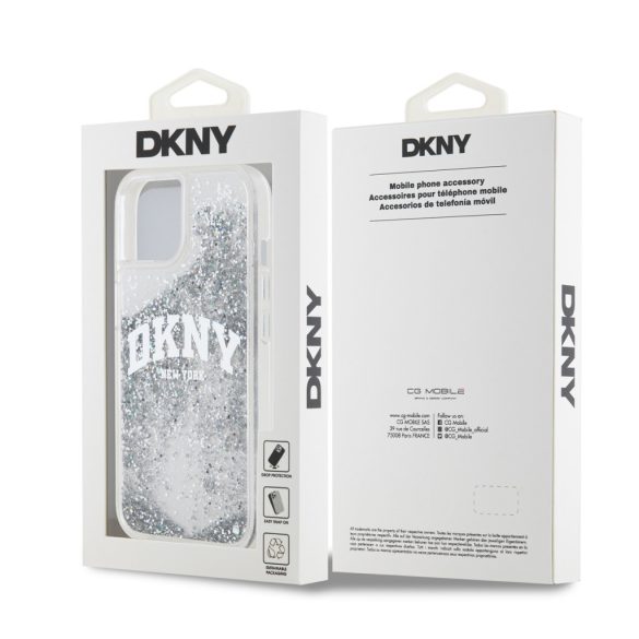 DKNY iPhone 14 Liquid Glitter Arch Logo DKHCP14SLBNAET hátlap, tok, átlátszó