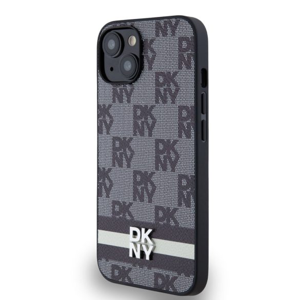 DKNY iPhone 14 PU Leather Checkered Pattern and Stripe DKHCP14SPCPTSSK hátlap, tok, fekete