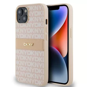   DKNY PU Leather Repeat Pattern Tonal Stripe Apple iPhone 14 hátlap tok, rózsaszín