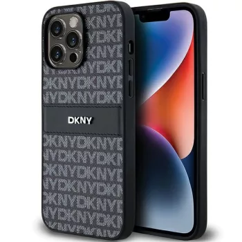   DKNY hátlap, tok, Leather Mono Stripe & Metal Logo DKHCP14XPRTHSLK Iphone 14 Pro Max hátlap, tok, fekete