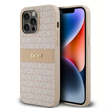   DKNY PU Leather Repeat Pattern Tonal Stripe iPhone 14 Pro Max hátlap tok, rózsaszín