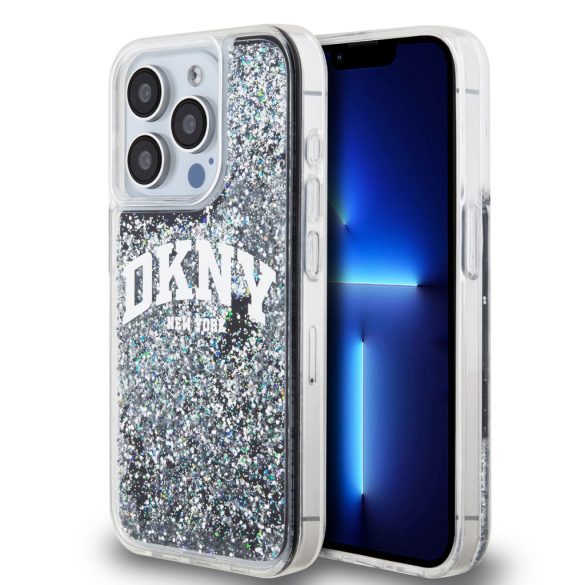 DKNY iPhone 15 Pro Liquid Glitter Arch Logo DKHCP15LLBNAEK hátlap, tok, fekete