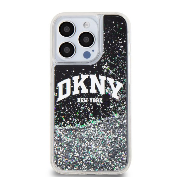 DKNY iPhone 15 Pro Liquid Glitter Arch Logo DKHCP15LLBNAEK hátlap, tok, fekete