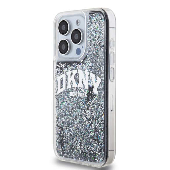 DKNY iPhone 15 Pro Liquid Glitter Arch Logo DKHCP15LLBNAEK hátlap, tok, fekete