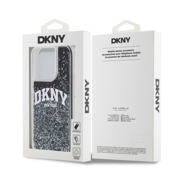 DKNY iPhone 15 Pro Liquid Glitter Arch Logo DKHCP15LLBNAEK hátlap, tok, fekete