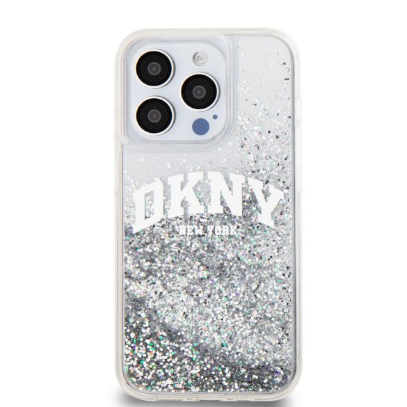 DKNY iPhone 15 Pro Liquid Glitter Arch Logo DKHCP15LLBNAET hátlap, tok, átlátszó