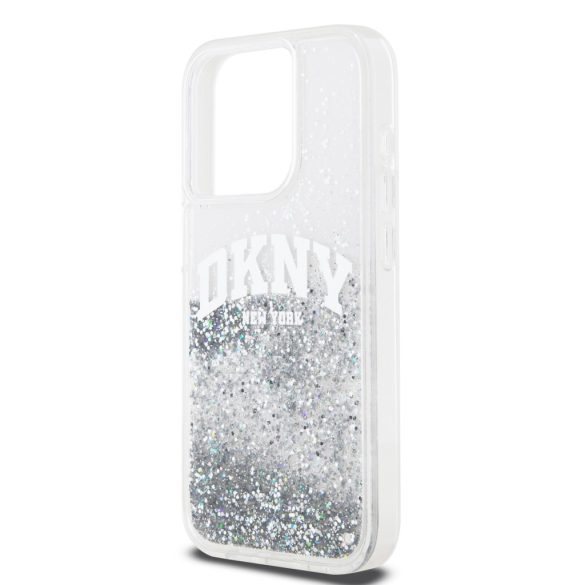 DKNY iPhone 15 Pro Liquid Glitter Arch Logo DKHCP15LLBNAET hátlap, tok, átlátszó