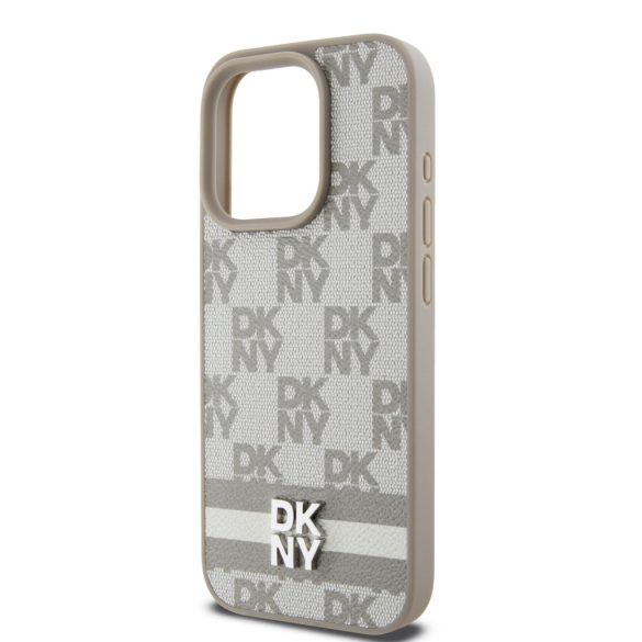 DKNY iPhone 15 Pro PU Leather Checkered Pattern and Stripe DKHCP15LPCPTSSE hátlap, tok, bézs