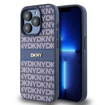   DKNY DKHCP15LPRTHSLB iPhone 15 Pro 6.1" hátlap, tok Leather Mono Stripe & Metal Logo, kék