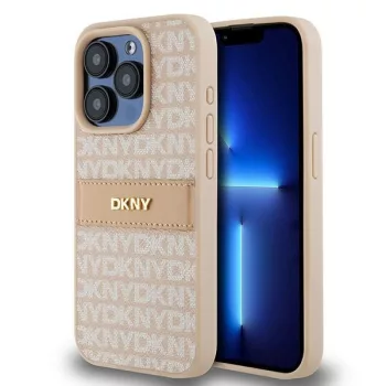   DKNY DKHCP15LPRTHSLP iPhone 15 Pro 6.1" hátlap, tok Leather Mono Stripe & Metal Logo, rózsaszín