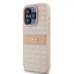 DKNY DKHCP15LPRTHSLP iPhone 15 Pro 6.1" hátlap, tok Leather Mono Stripe & Metal Logo, rózsaszín