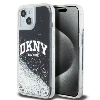   DKNY iPhone 15 Plus DKHCP15MLBNAEK hátlap, tok Liquid Glitters W/Arch Logo, fekete