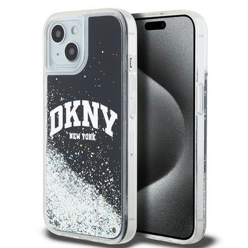 DKNY iPhone 15 Plus DKHCP15MLBNAEK hátlap, tok Liquid Glitters W/Arch Logo, fekete
