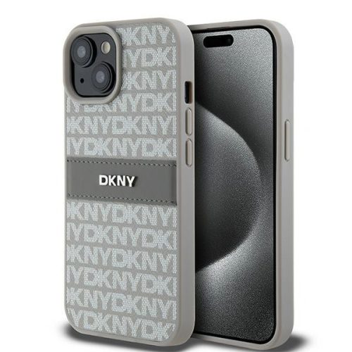 DKNY DKHCP15MPRTHSLE iPhone 15 Plus/14 Plus 6.7" hátlap, tok Leather Mono Stripe & Metal Logo, bézs