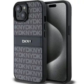   DKNY DKHCP15MPRTHSLK iPhone 15 Plus/14 Plus 6.7" hátlap, tok Leather Mono Stripe & Metal Logo, fekete