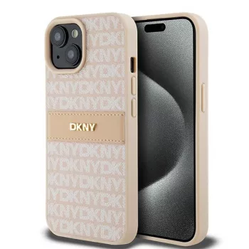   DKNY DKHCP15MPRTHSLP iPhone 15 Plus/14 Plus 6.7" hátlap, tok Leather Mono Stripe & Metal Logo, rózsaszín
