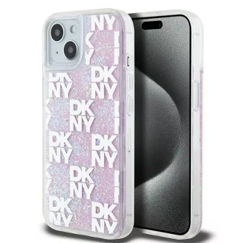   DKNY iPhone 15 DKHCP15SLCPEPP hátlap, tok Liquid Glitters W/Checkered Pattern, rózsaszín