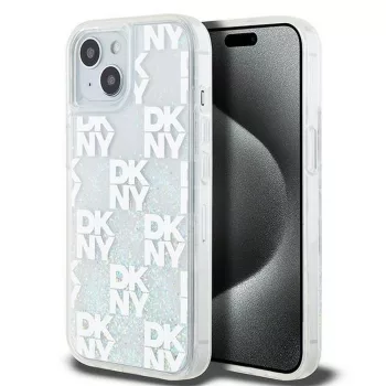   DKNY DKHCP15SLCPEPT iPhone 15 6.1" biały /, fehér hátlap, tok, Liquid Glitter MultiLogo