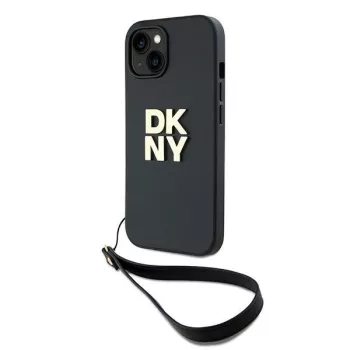   DKNY Wrist Strap Stock Logo case iPhone 15 6.1", csuklóóraszíjos hátlap, tok, fekete
