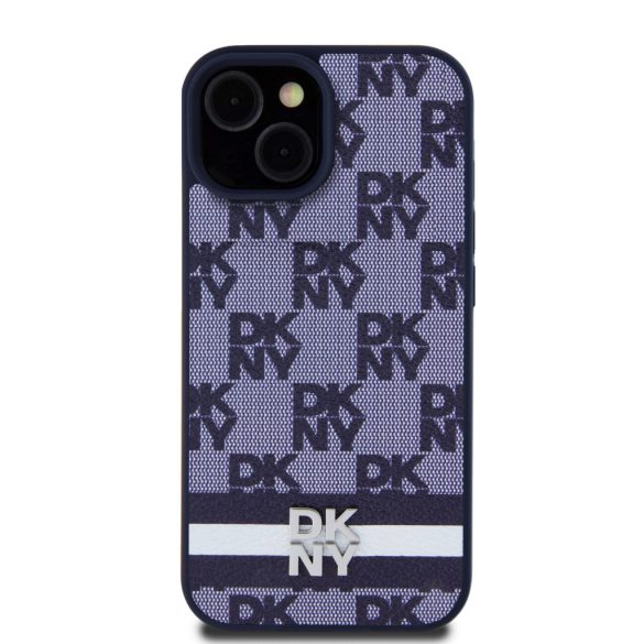 DKNY iPhone 15 PU Leather Checkered Pattern and Stripe DKHCP15SPCPTSSB hátlap, tok, sötétkék