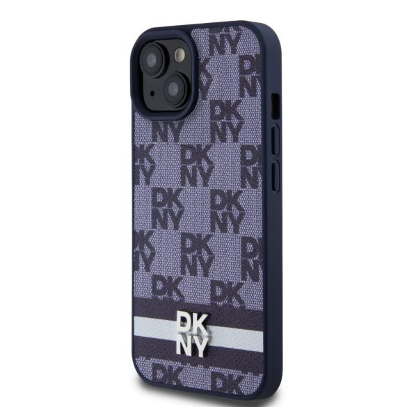 DKNY iPhone 15 PU Leather Checkered Pattern and Stripe DKHCP15SPCPTSSB hátlap, tok, sötétkék