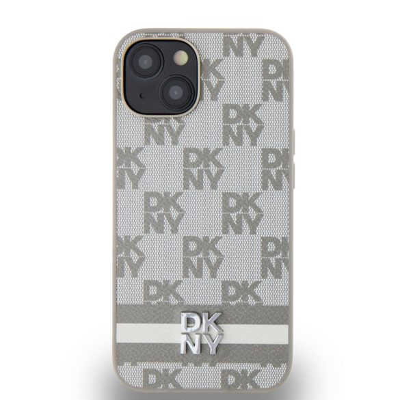 DKNY iPhone 15 PU Leather Checkered Pattern and Stripe DKHCP15SPCPTSSE hátlap, tok, bézs