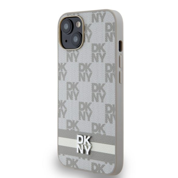 DKNY iPhone 15 PU Leather Checkered Pattern and Stripe DKHCP15SPCPTSSE hátlap, tok, bézs