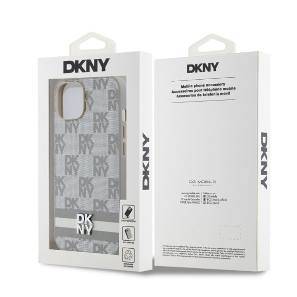 DKNY iPhone 15 PU Leather Checkered Pattern and Stripe DKHCP15SPCPTSSE hátlap, tok, bézs