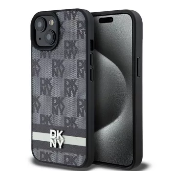   DKNY DKHCP15SPCPTSSK iPhone 15/14/13 6.1" hátlap, tok Leather Checkered Mono Pattern & Printed Stripes, fekete