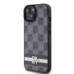 DKNY DKHCP15SPCPTSSK iPhone 15/14/13 6.1" hátlap, tok Leather Checkered Mono Pattern & Printed Stripes, fekete