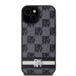 DKNY DKHCP15SPCPTSSK iPhone 15/14/13 6.1" hátlap, tok Leather Checkered Mono Pattern & Printed Stripes, fekete