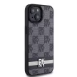 DKNY DKHCP15SPCPTSSK iPhone 15/14/13 6.1" hátlap, tok Leather Checkered Mono Pattern & Printed Stripes, fekete