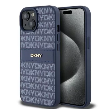   DKNY DKHCP15SPRTHSLB iPhone 15/14/13 6.1" hátlap, tok Leather Mono Stripe & Metal Logo, kék