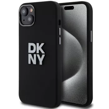   DKNY iPhone 15 DKHCP15SSMCBSK hátlap, tok Silicone W/Stack Metal Logo, fekete