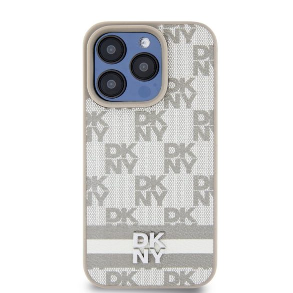 DKNY iPhone 15 Pro Max PU Leather Checkered Pattern and Stripe DKHCP15XPCPTSSE hátlap, tok, bézs