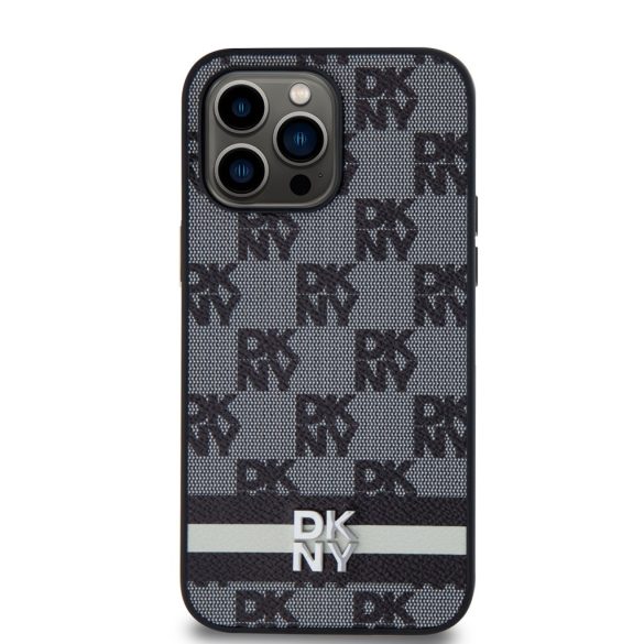 DKNY iPhone 15 Pro Max PU Leather Checkered Pattern and Stripe DKHCP15XPCPTSSK hátlap, tok, fekete