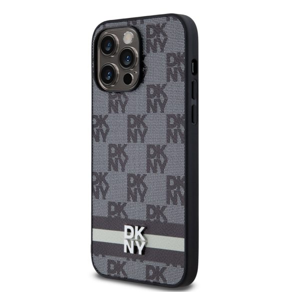 DKNY iPhone 15 Pro Max PU Leather Checkered Pattern and Stripe DKHCP15XPCPTSSK hátlap, tok, fekete