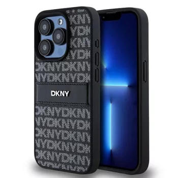   DKNY DKHCP15XPRTHSLK iPhone 15 Pro Max 6.7" hátlap, tok Leather Mono Stripe & Metal Logo, fekete