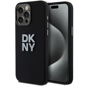   DKNY iPhone 15 Pro Max DKHCP15XSMCBSK hátlap, tok Silicone W/Stack Metal Logo, fekete