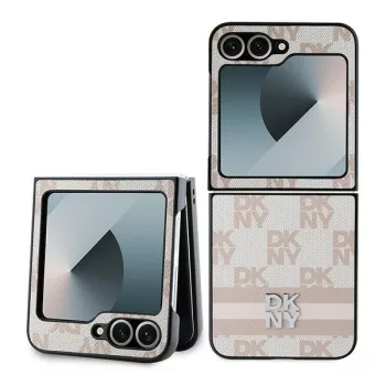   DKNY Checkered Pattern Printed Stripes Samsung Galaxy Z Flip 6 hátlap, tok, rózsaszín