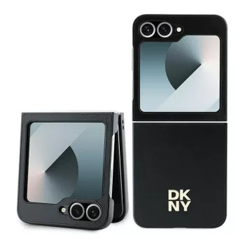   DKNY Leather Metal Stack Logo Case for Samsung Galaxy Z Flip 6 hátlap, tok, fekete