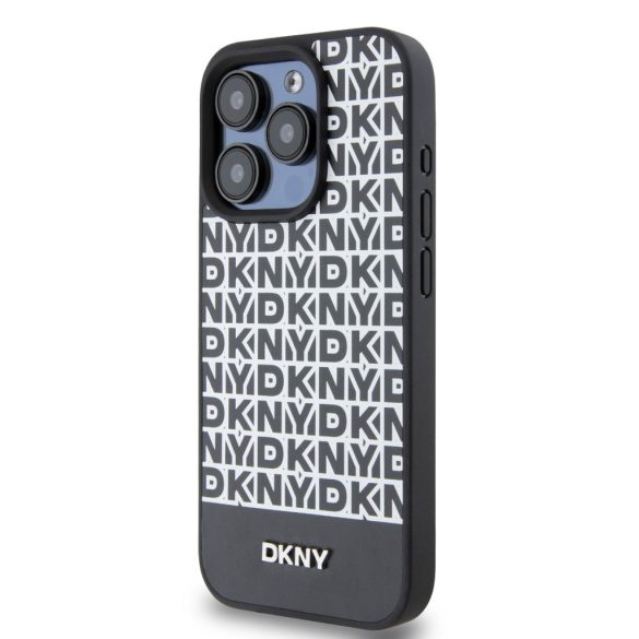 DKNY iPhone 12/12 Pro PU Leather Repeat Pattern Bottom Stripe MagSafe kompatibilis DKHMP12MPSOSPK, hátlap, tok, fekete