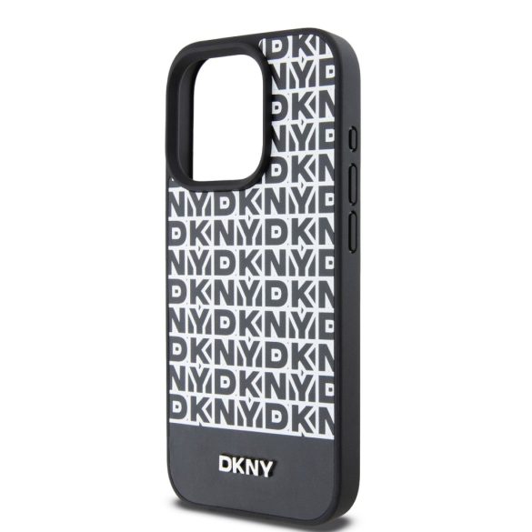 DKNY iPhone 12/12 Pro PU Leather Repeat Pattern Bottom Stripe MagSafe kompatibilis DKHMP12MPSOSPK, hátlap, tok, fekete